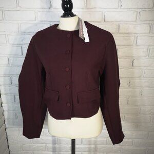 NWT Missguided Ladies Size Small Burgundy Cropped Lined Puffy Sleeve Blazer